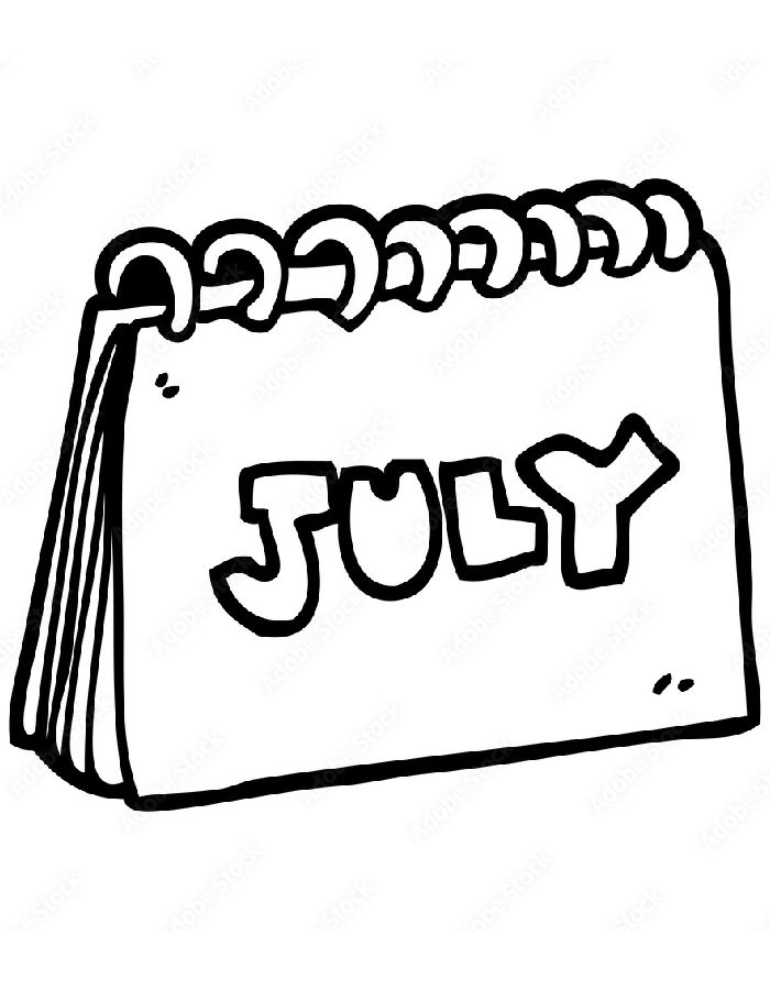 July Calendar Drawing Coloring Page