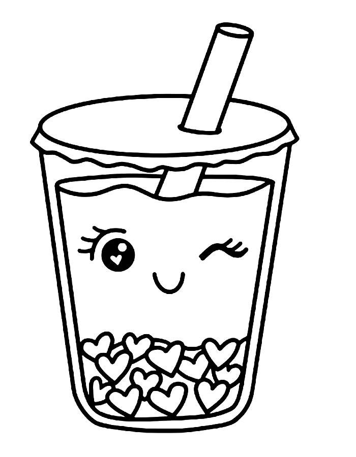 Kawaii Boba Tea Coloring Page