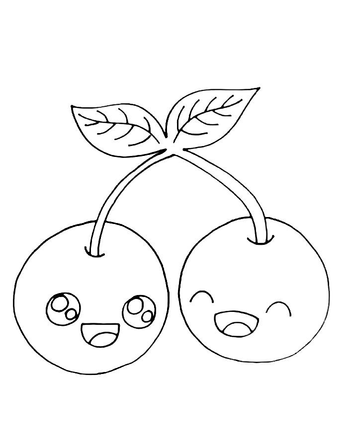 Kawaii Cute Fruit Cherries Coloring Page