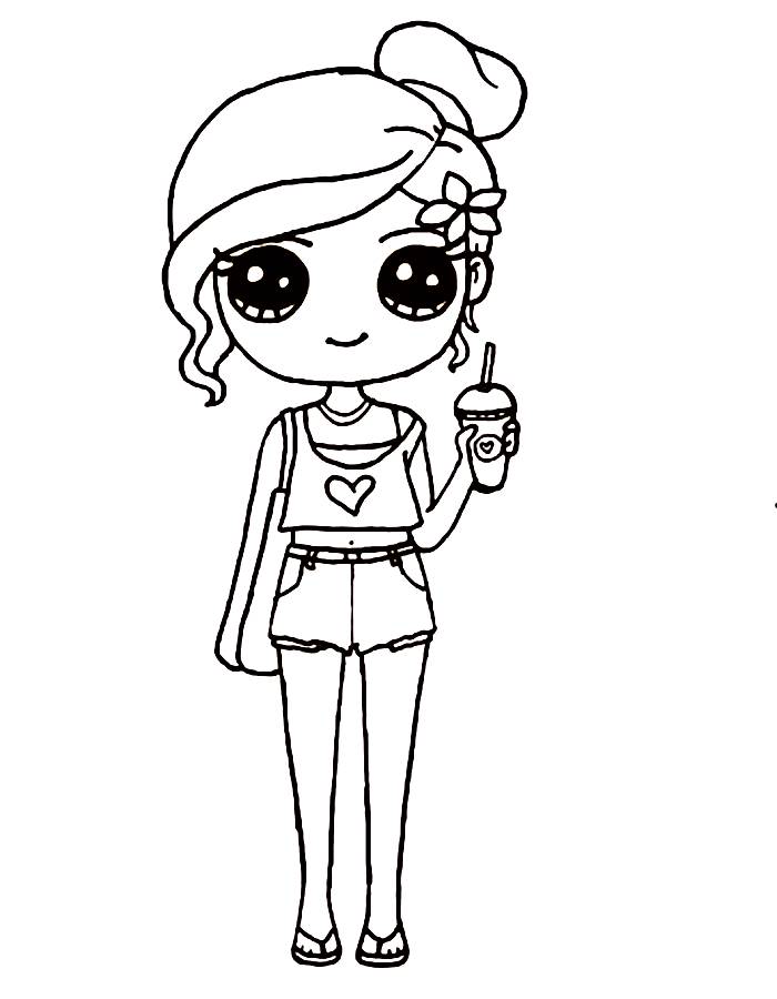 Kawaii Girl Drawing Coloring Page