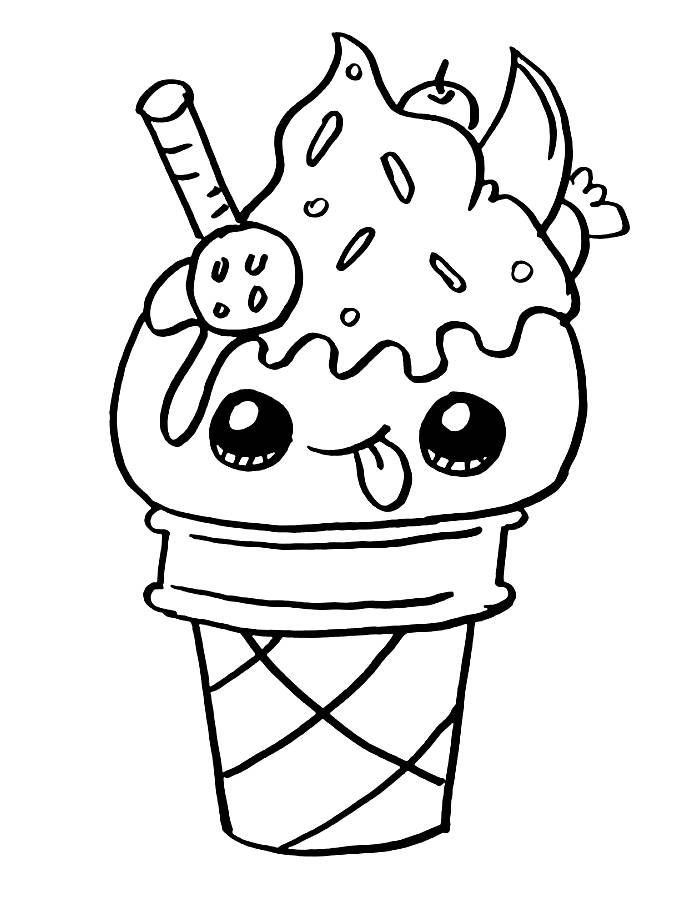 Kawaii Ice Cream Coloring Page