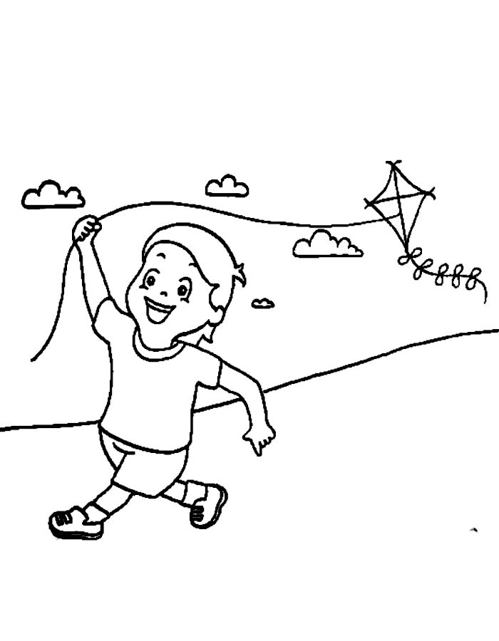 Kid Flying Kite Coloring Page