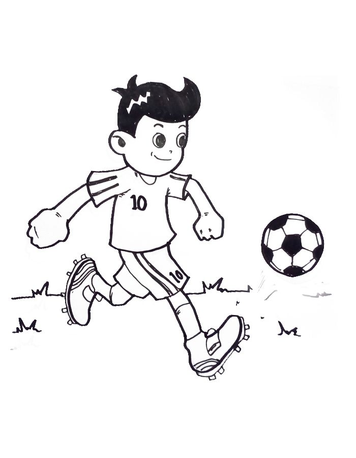 Kid Playing Soccer Coloring Page