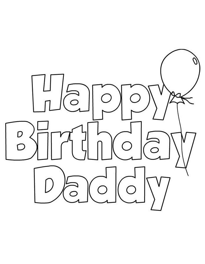 Large Bubble-letter Happy Birthday Daddy Coloring Page