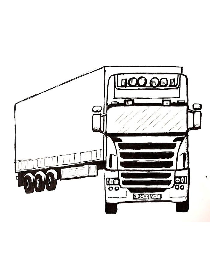 Large Truck And Trailer Outline
