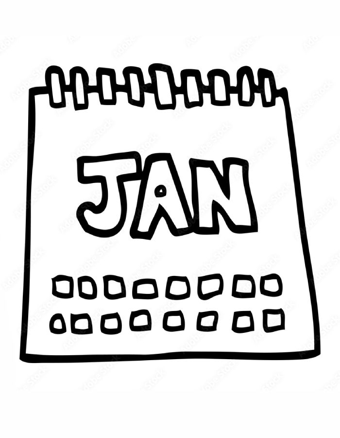 Line Drawing Calendar Showing Month Of January