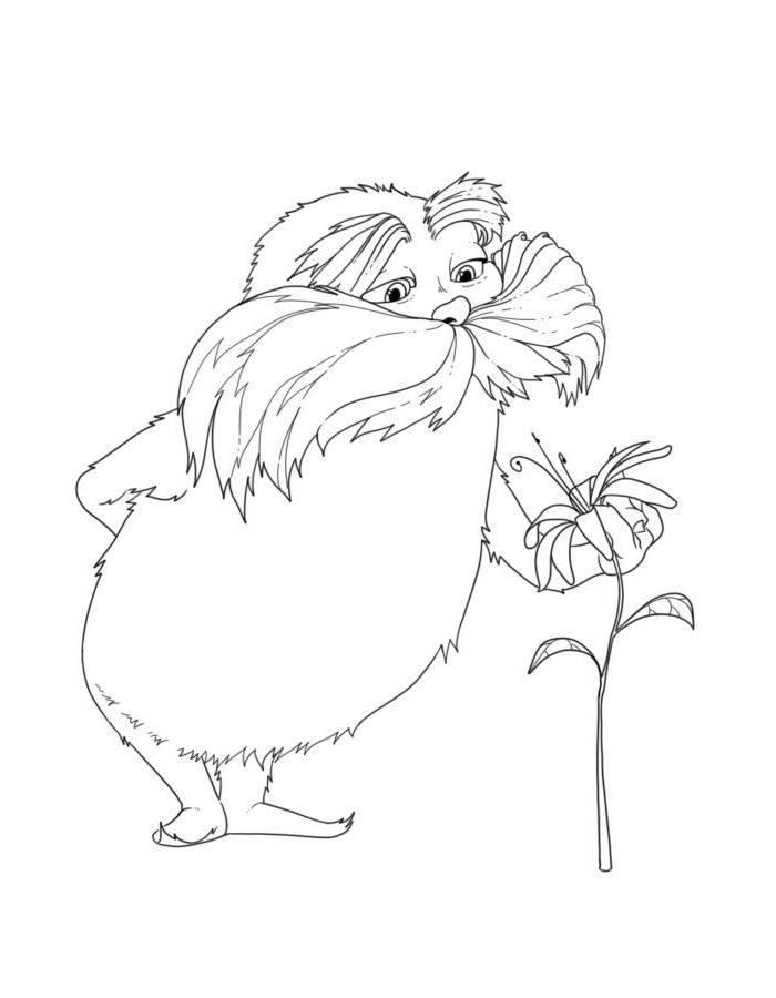 Lorax Holding Delicate Flower Coloring Page