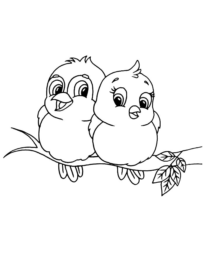 Love Birds On Tree Drawing Coloring Page