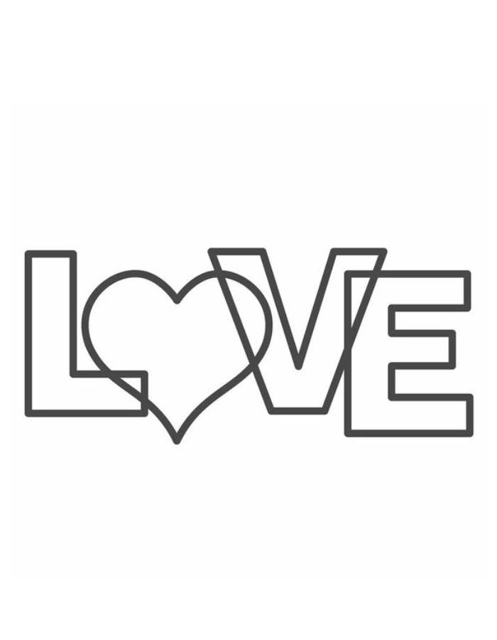 Love Word With Heart Outline Coloring Page