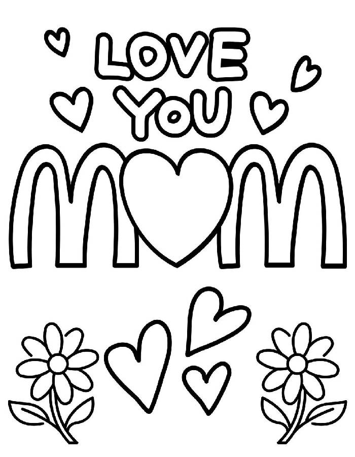 Love You Mom Outline Coloring Page