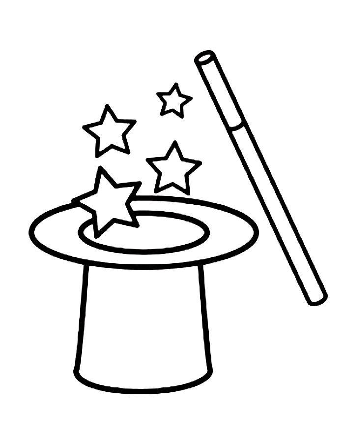 Magic Hat With Wand Coloring Page