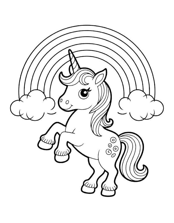 Magical Unicorn Under Rainbow Coloring Page