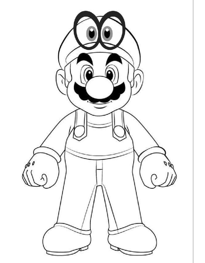 Mario Wearing Cappy From Super Mario Odyssey Coloring Page