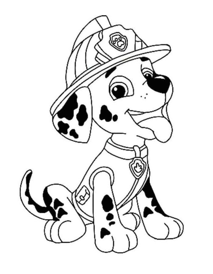 Marshall Sitting Happily In His Firefighter Helmet Coloring Page