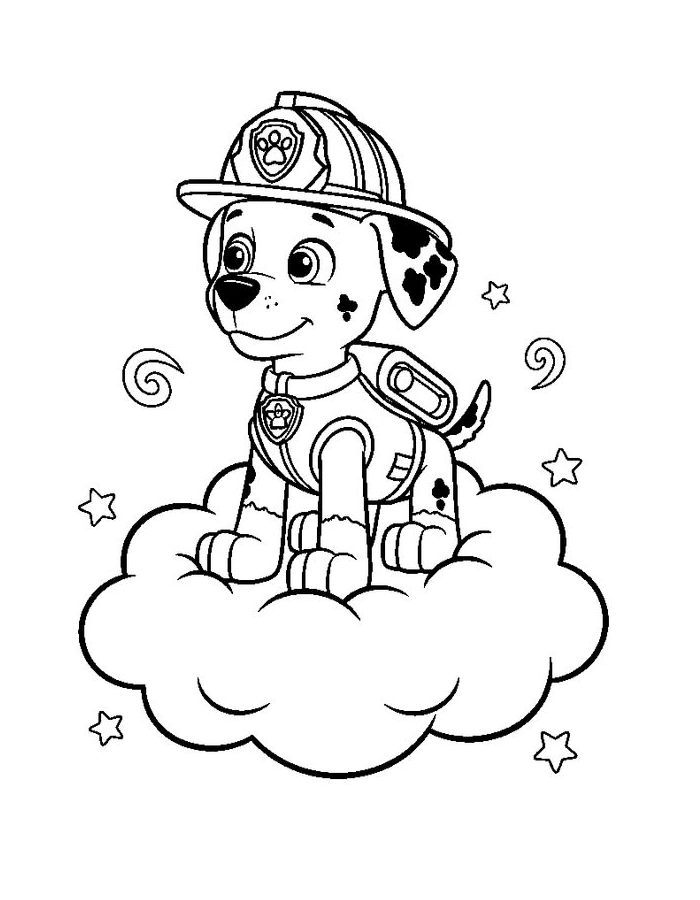 Marshall Sitting On A Fluffy Cloud Coloring Page