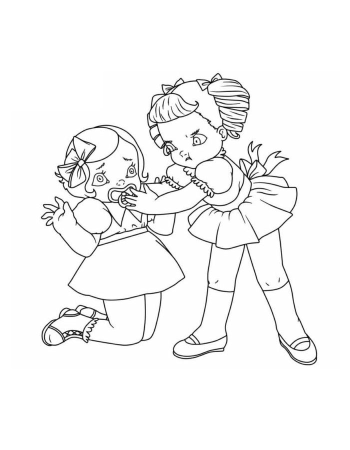Melanie Martinez Inspired Cry Baby Dolls Arguing Scene Coloring Page