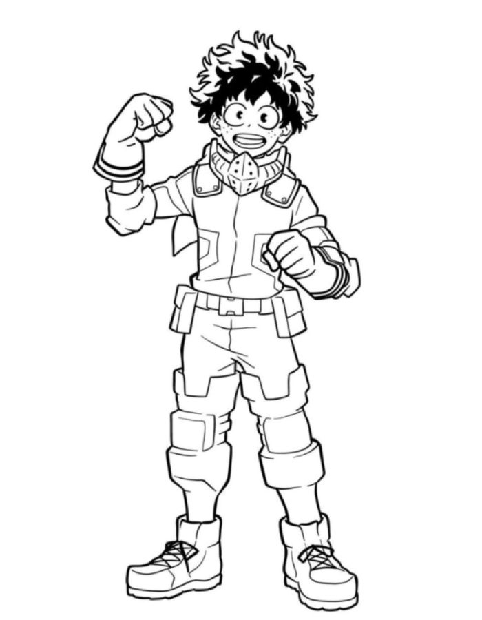 Mha Raising His Fists With A Bright Smile Coloring Page