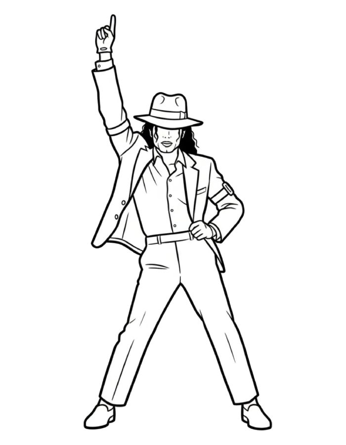 Michael Jackson Raises One Hand Toward The Sky Coloring Page