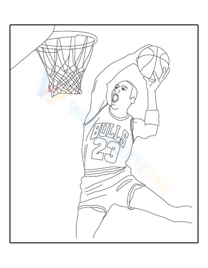 Michael Jordan Powers Toward The Basket Coloring Page