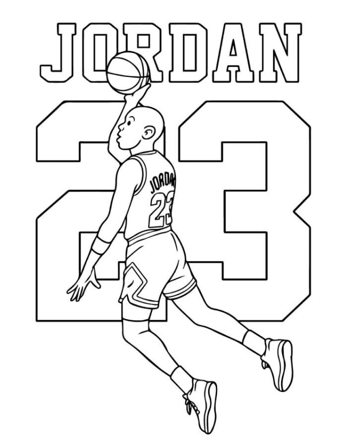 Michael Jordan Rises Toward The Basket In His Iconic Chicago Bulls Coloring Page