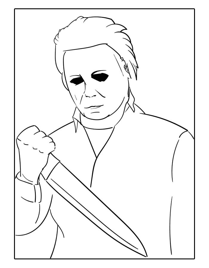 Michael Myers Grips His Signature Kitchen Knife Coloring Page