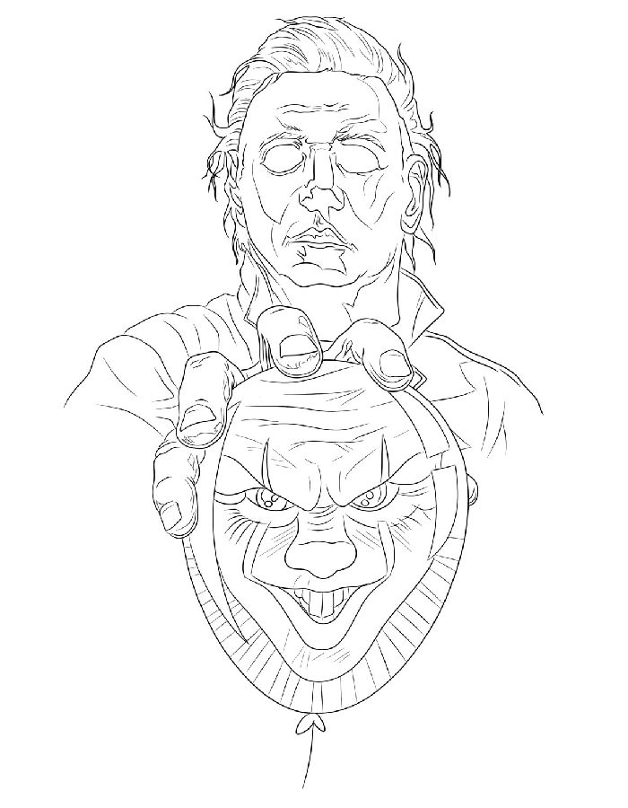 Michael Myers Grips Pennywises Eerie Balloon Coloring Page