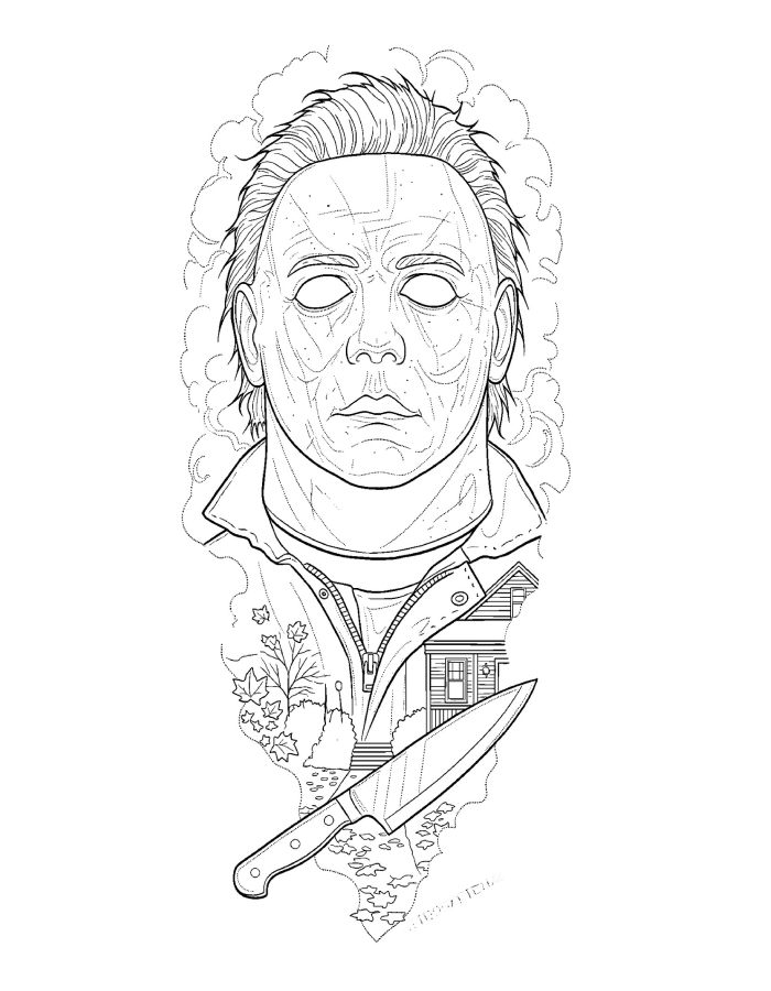 Michael Myers Stares Ahead Wearing His Iconic Expressionless Mask Coloring Page