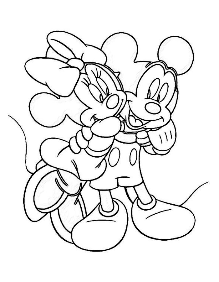 Mickey And Minnie Kissing Coloring Page