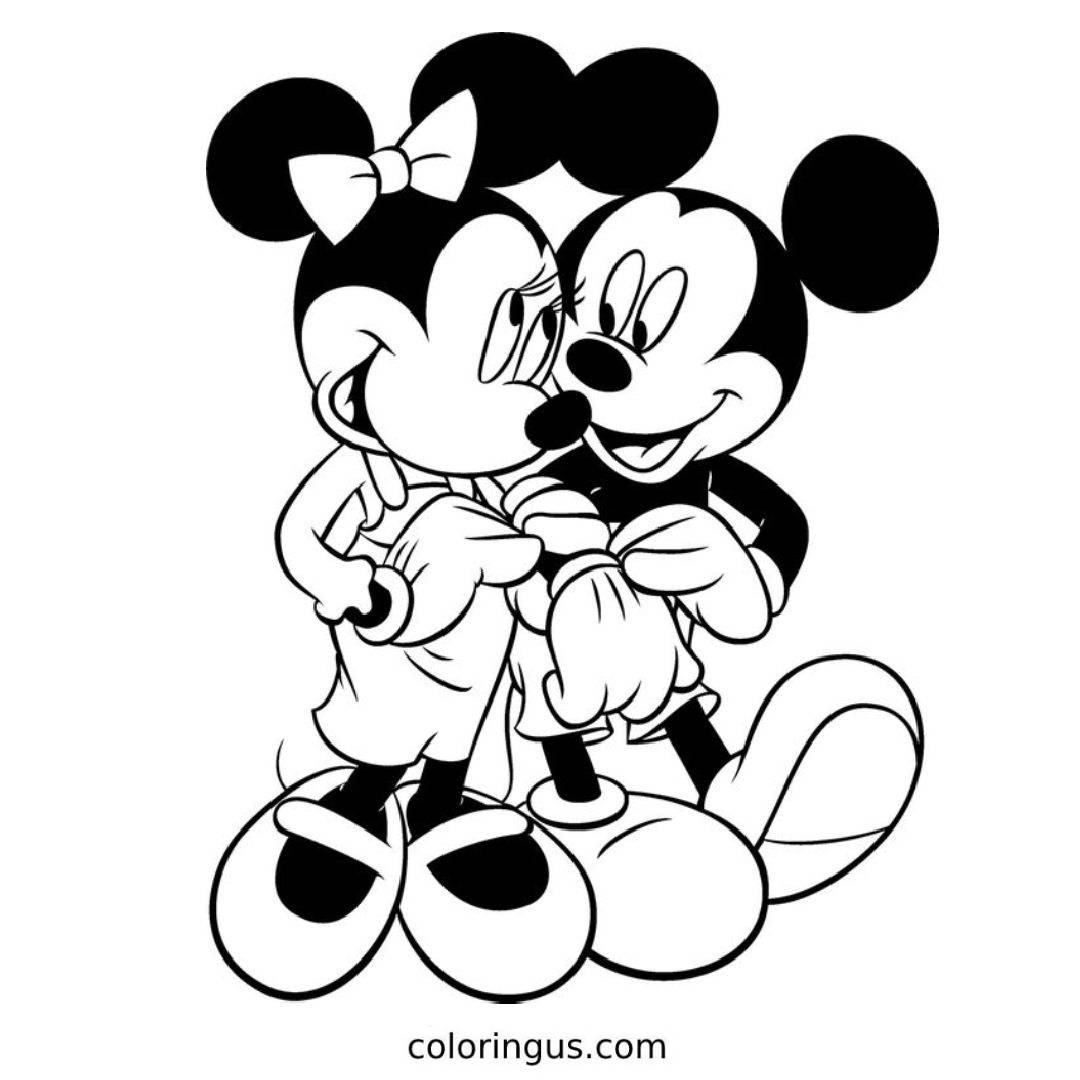 Mickey And Minnie Mouse Line Art Coloring Page