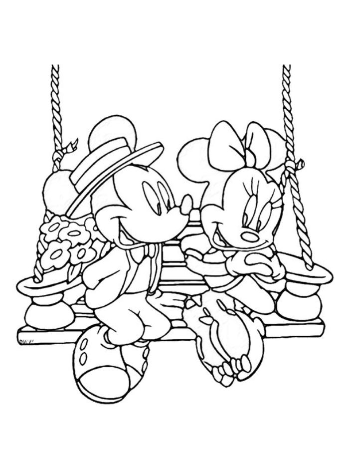 Mickey And Minnie Mouse Line Art Coloring Page