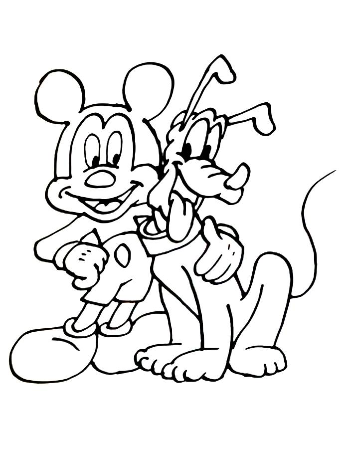 Mickey Mouse And Pluto For Kids Coloring Page