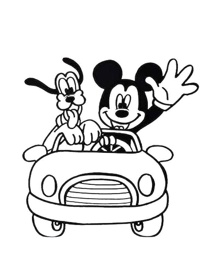 Mickey Mouse And Pluto In A Car Coloring Page