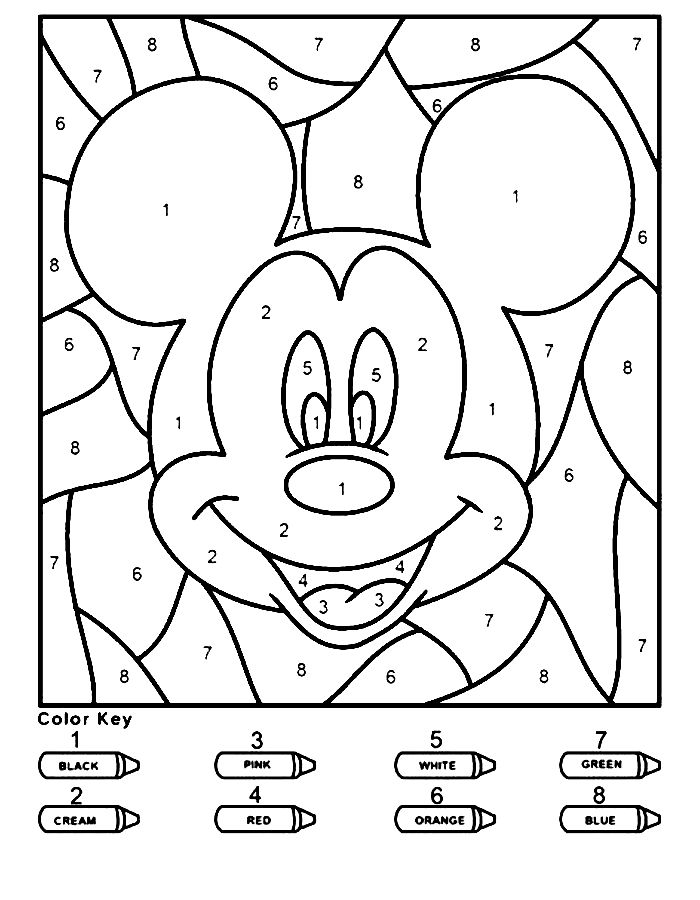 Mickey Mouse Color By Number Coloring Page