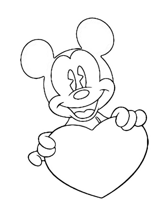 Mickey Mouse With Heart Coloring Page