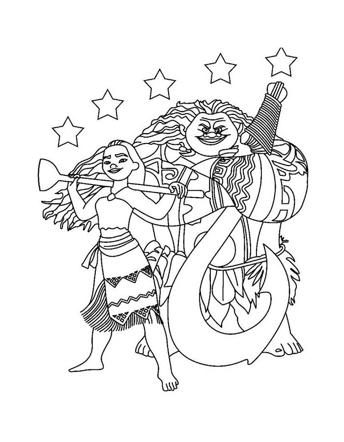 Moana And Maui Coloring Page