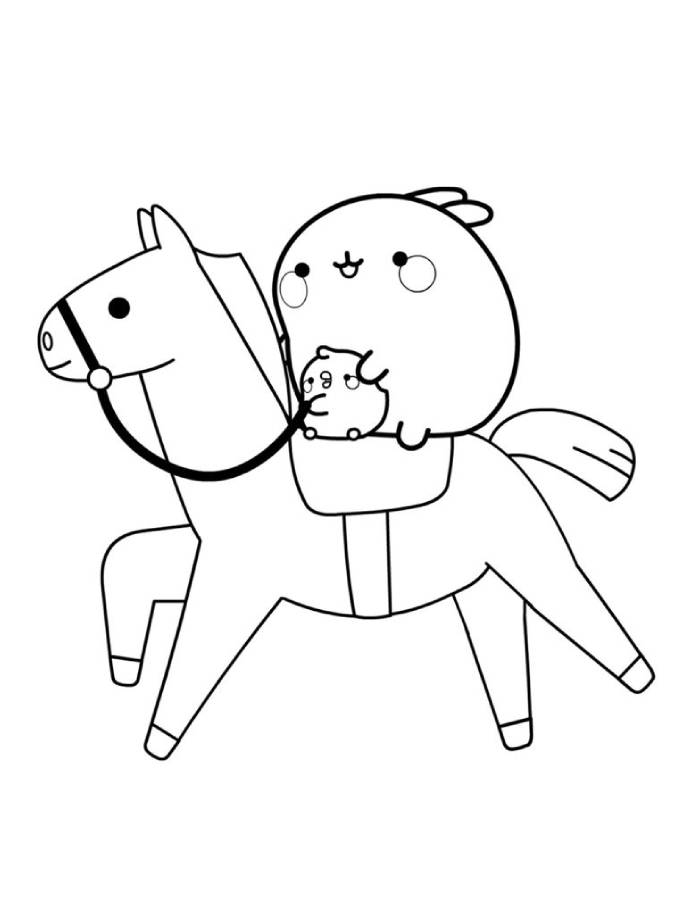 Molang Horseback With Piu Piu Coloring Page