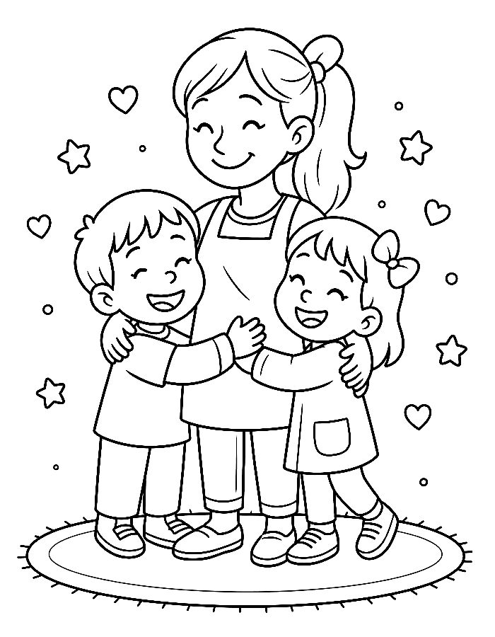Mom Son And Daughter Coloring Page