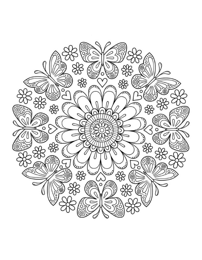 Monday Mandala With Butterflies, Flowers, And Intricate Floral Patterns Coloring Page