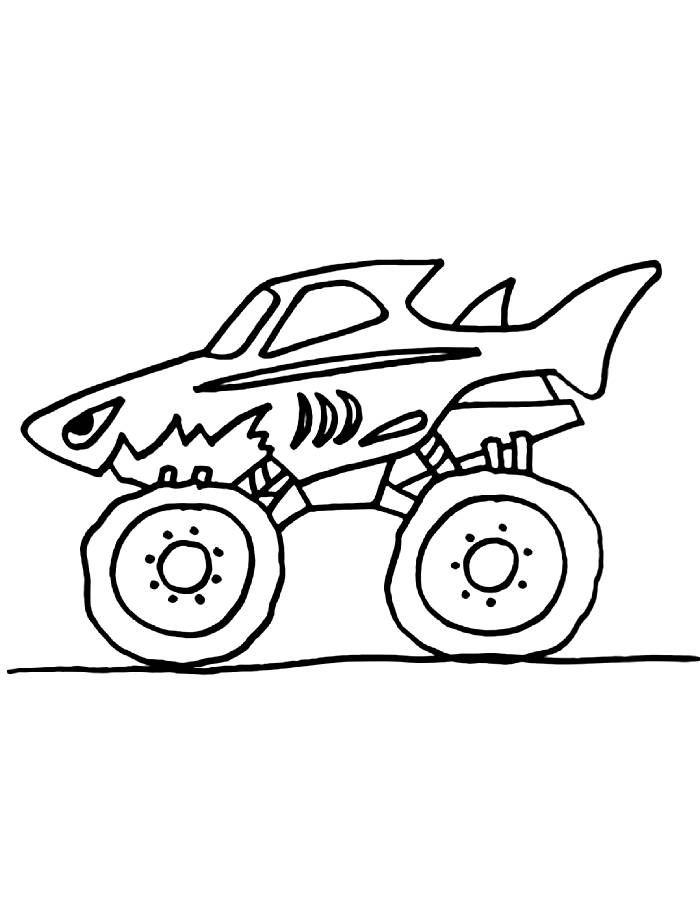 Monster Truck Shark Easy Coloring Page