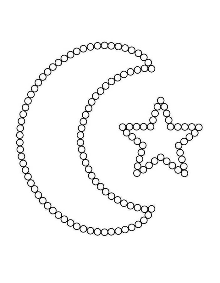 Moon And Star Dot Art Coloring Page