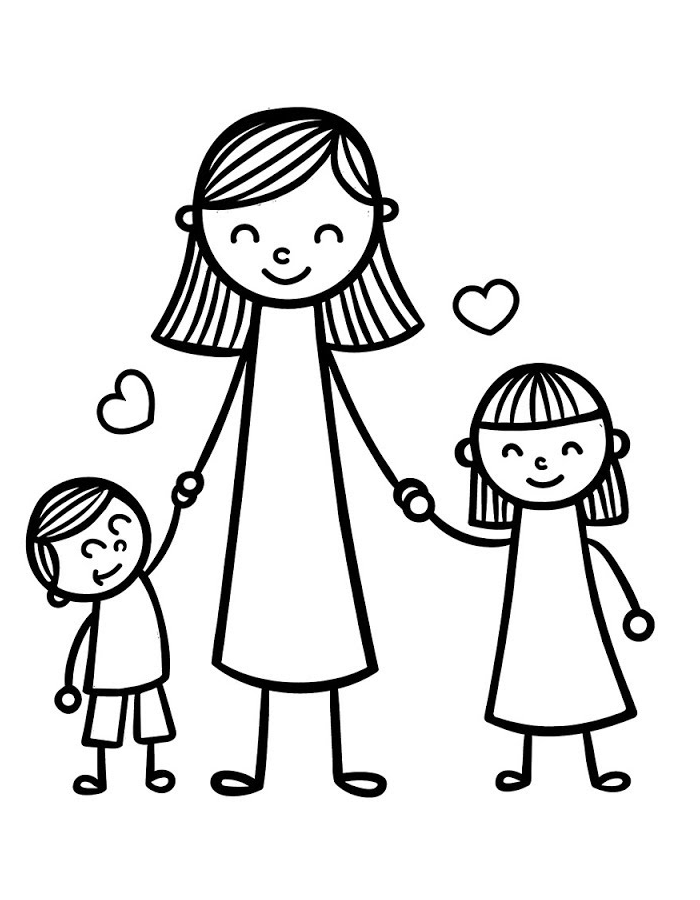 Mother And Child Happy Coloring Page