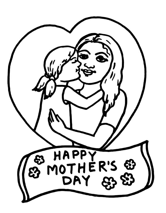 Mother And Daughter Mother's Day Drawing Coloring Page