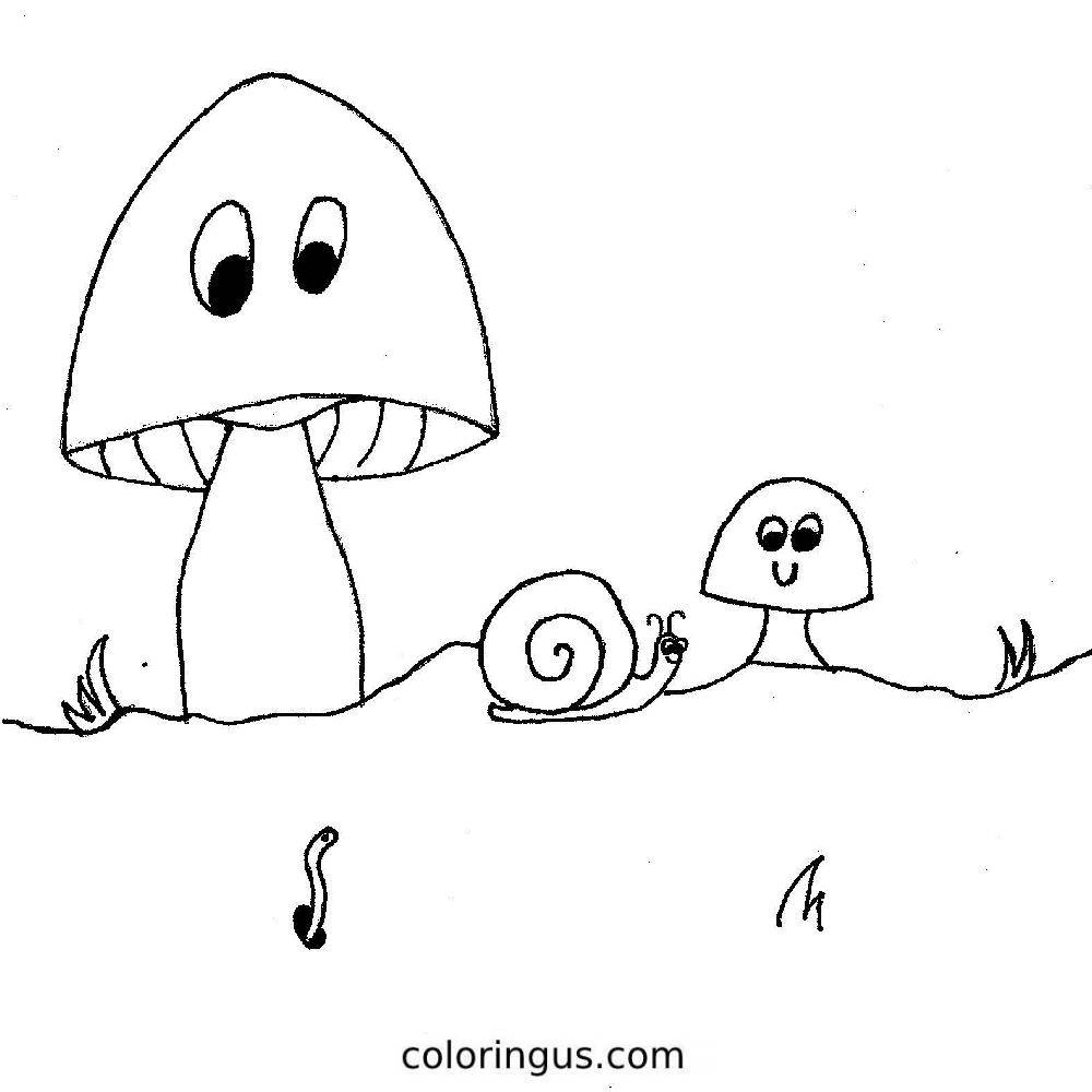 Mushroom Friends Coloring Page