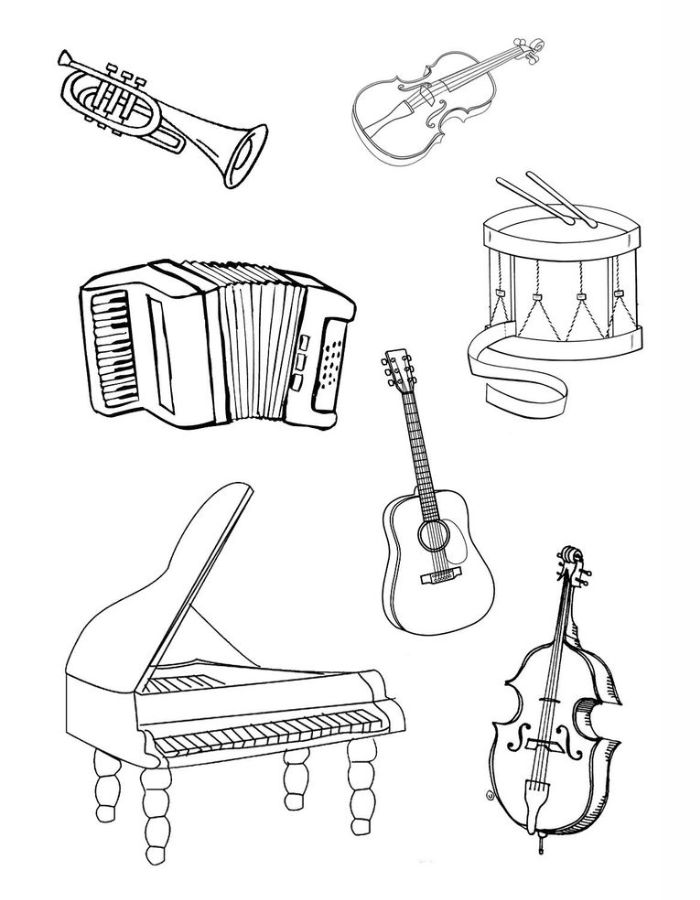 Musical Instruments Outline Coloring Page