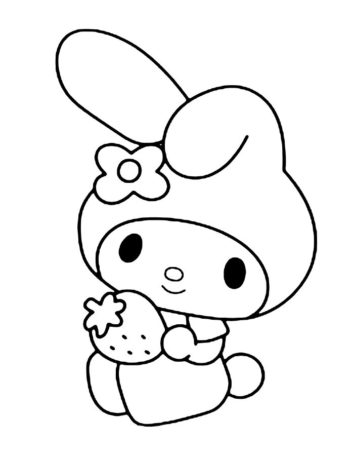 My Melody Eating Strawberry Coloring Page
