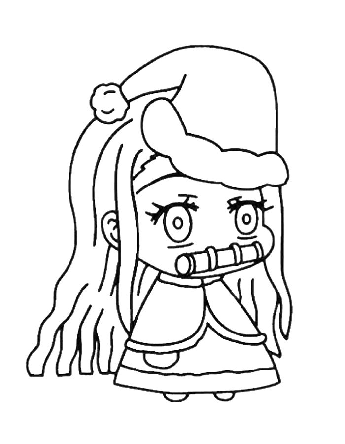 Nezuko Chibi Christmas Coloring Page