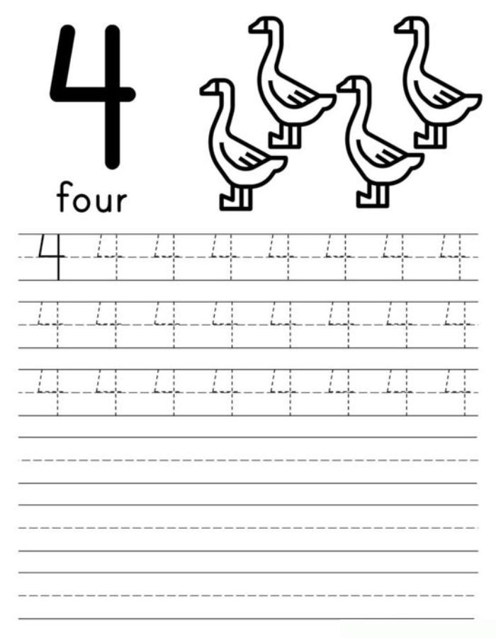 Number 4 Writing Practice Coloring Page