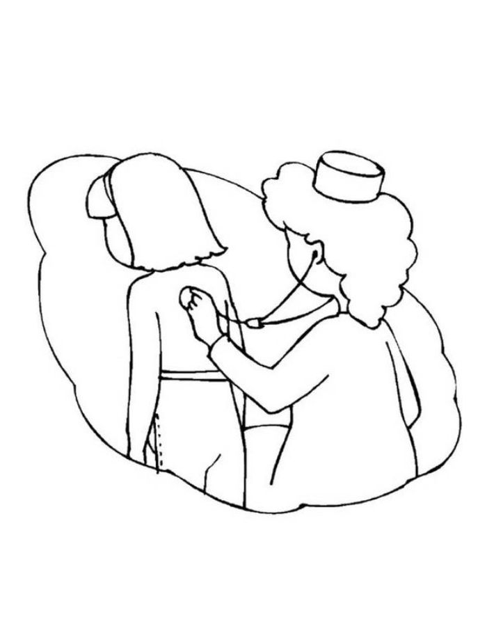 Nurse Checking With Stethoscope Coloring Page