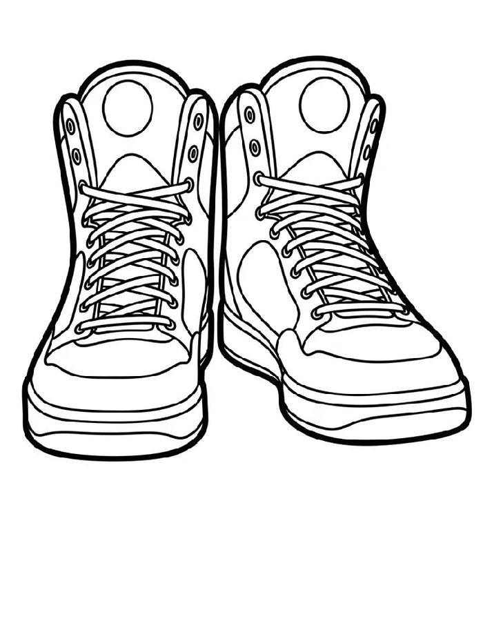 Pair Of High-top Sneakers With Detailed Laces And Thick Soles Coloring Page