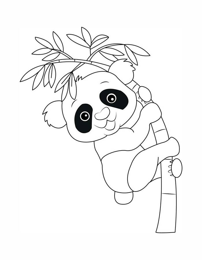 Panda Drawing With Bamboo Tree Coloring Page